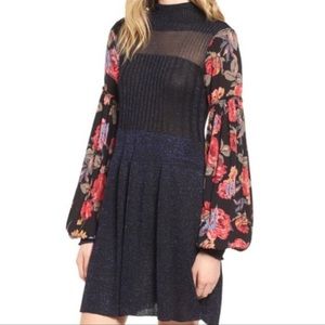 Free People Ribbed Mesh Bishop Sleeve Dress